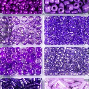 Набор бисера пластик + леска 1-2 м "Фиолетовый" 6/0; 10/0; 12/0 1,2х9,5х6 см
