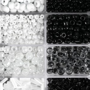 Набор бисера пластик + леска 1-2 м "Чёрно-белая гамма" 6/0; 10/0; 12/0 1,2х9,5х6 см