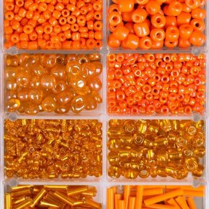 Набор бисера пластик + леска 1-2 м "Оранжевый" 6/0; 10/0; 12/0 1,2х9,5х6 см