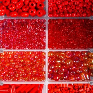 Набор бисера пластик + леска 1-2 м "Красный" 6/0; 10/0; 12/0 1,2х9,5х6 см