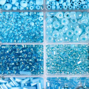 Набор бисера пластик + леска 1-2 м "Голубой" 6/0; 10/0; 12/0 1,2х9,5х6 см