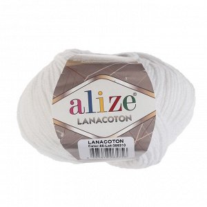 Пряжа "Lanacoton" 26% Шерсть, 26% *лопок, 48% Aкрил 160м/50гр (55 белый)