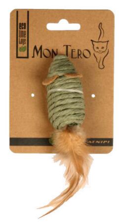 Мон Теро ЭКО игрушка Мышь 7,6см с перьями и кошачьей мятой зеленая