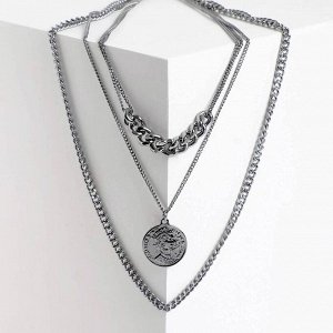 Кулон "Цепь" медальон, плотное плетение, цвет серый, L=50 см