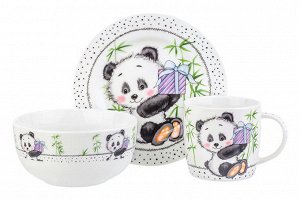 Набор 3 пр. - кружка, миска, тарелка "Панда с подарком"