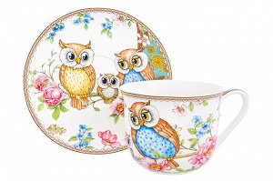 Чайн. пара 2 пр. 500 мл 14*11*8,5 см "Совушки" NEW BONE CHINA