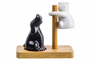 Набор д/специй 2 пр. 10,3*5,5*10 см "Кошка с собакой черно - белые" на дерев. подставке