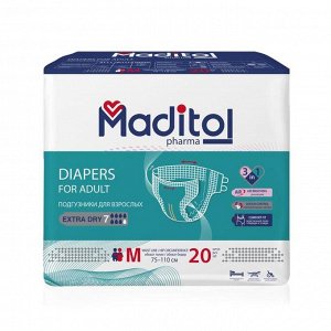 Подгузники для взрослых MADITOL размер M обхват 75-110 см, 20шт