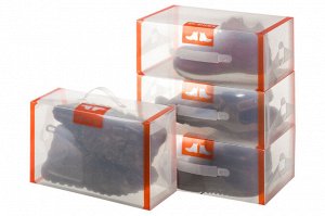 Набор 4 коробок для хранения мужской обуви 35*21*14 см "Оранжевая кайма" складные, c ручкой