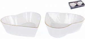 ГРАЦИЯ, набор 2 фигурных салатника 16см, NEW BONE CHINA, декор белый с золотом, подарочная упаковка с окном и бантом