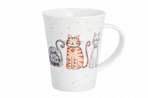 Кружка 375 мл 12*9*11 см "БЕЗ КОТА ЖИЗНЬ НЕ ТА" "Коты" NEW BONE CHINA