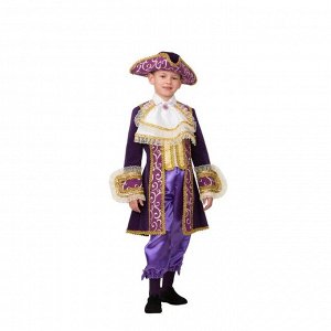 Карнавальный костюм «Маркиз», бархат, пиджак, бриджи, треуголка, р. 30, рост 116 см