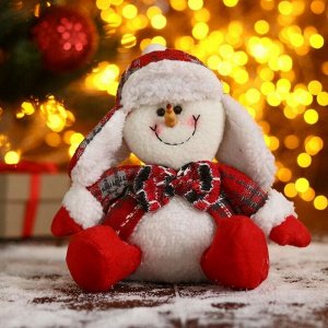 Мягкая игрушка "Снеговик-красные цветочки" 11х19 см, бело-красный
