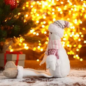 Мягкая игрушка "Снеговик в розовых пайетках-длинные ножки" 11х37 см, бело-розовый