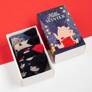 Набор новогодних детских носков Крошка Я «Мишка», 4 пары, 6-8 см