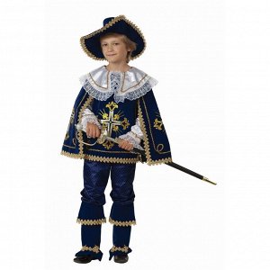 Карнавальный костюм «Мушкетёр короля», (бархат, парча), размер 30, рост 116 см, цвет синий