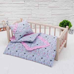 Кукольное постельное бельё «Котята на голубом» простынь, одеяло, 46×36 см,подушка: 23×17 см