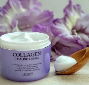 Jigott Ночной омолаживающий лечебный крем для лица с коллагеном 100 мл  Collagen Healing Cream