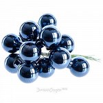 Гроздь стеклянных шаров на проволоке 2.5 см синий бархат глянцевый, 12 шт (Kaemingk)