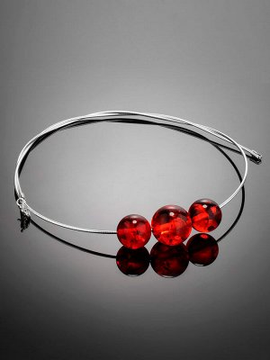 Яркое стильное колье «Париж» из серебра и ярко-красного янтаря, 009902501