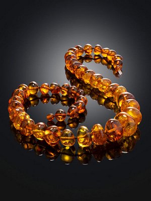 Искрящиеся бусы из натурального балтийского янтаря «Галька крупная золотистая», 000408188