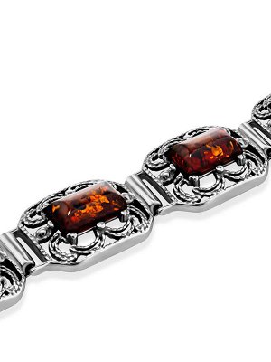 Ажурный браслет, украшенный коньячным янтарём «Гояния»