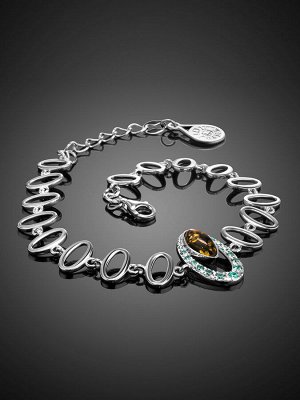 Изящный браслет с зелёным янтарём и фианитами «Ренессанс»