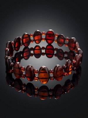 Яркий браслет из насыщенного тёмно-вишнёвого янтаря «Ойкумена», 005208184