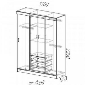 Шкаф-купе Лорд 1700x580x2200 Ясень шимо светлый/темный