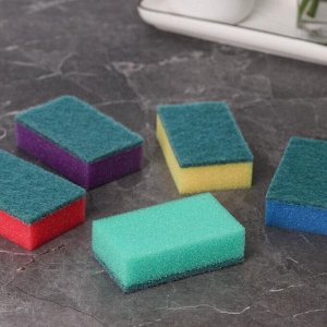 Губка для посуды с чистящим слоем Доляна «Эконом», 7.5x4.5x2.5 см, 5 шт., мини