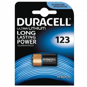 Батарейка Duracell CR123 3V литиевая, 1BL. 52003025