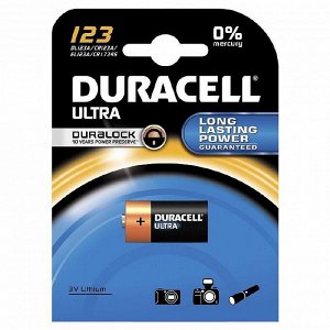 Батарейки DURACELL CR123 ULTRA 3V Lithium, для фотоапп. бл/1 штр.  5000394123106