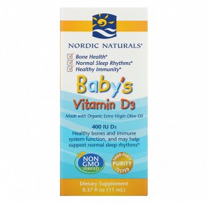 Nordic Naturals, витамин D3 в каплях, для детей, 400 МЕ, 11 мл (0,37 жидк. унции)