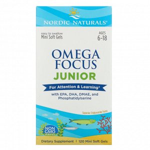 Nordic Naturals, Omega Focus Junior, для детей от 6 до 18 лет, 120 мягких желатиновых мини-капсул