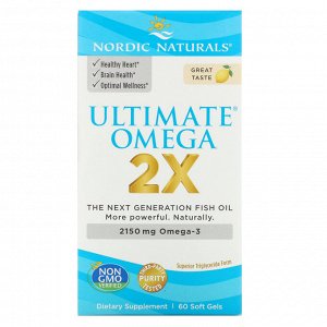 Nordic Naturals, Ultimate Omega 2X, лимон, 60 мягких таблеток