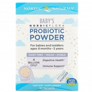Nordic Naturals, Nordic Flora, порошок с пробиотиками для детей в возрасте от 6 месяцев до 3 лет, 4 млрд КОЕ, 30 пакетиков