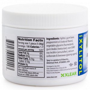 Xlear, Spry, жевательная резинка со вкусом мяты, без сахара, 100 штук (108 г)