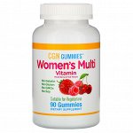 California Gold Nutrition, Жевательные пастилки с поливитаминами для женщин, без желатина, без глютена, со вкусом органических ягод и фруктов, 90 жевательных пастилок