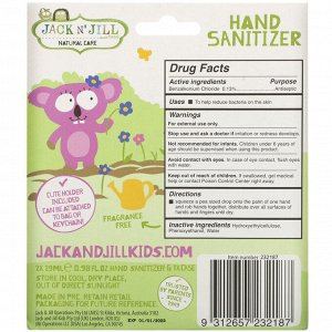 Jack n' Jill, дезинфицирующее средство для рук, без спирта, без отдушки, коала, 2 упаковки по 29 мл (0,98 жидк. унции) и 1 чехол