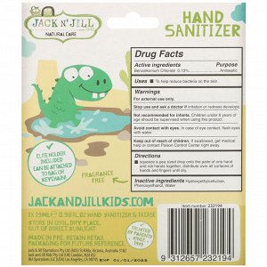 Jack n' Jill, дезинфицирующее средство для рук, без спирта, без отдушки, динозавр, 2 упаковки по 29 мл (0,98 жидк. унции) и 1 чехол