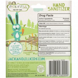 Jack n' Jill, дезинфицирующее средство для рук, без спирта, без отдушки, кролик, 2 упаковки по 29 мл (0,98 жидк. унции) и 1 чехол