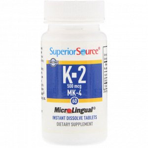 Superior Source, витамин K2, 500 мкг, 60 быстрорастворимых таблеток MicroLingual
