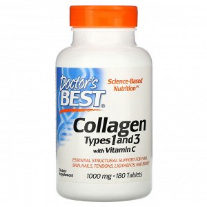 Doctor&#x27 - s Best, Коллаген типа 1 и 3 с витамином С, 1000 мг, 180 таблеток