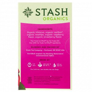 Stash Tea, Органический травяной чай, ягодный, без кофеина, 18 чайных пакетиков, 1,2 унции (36 г)