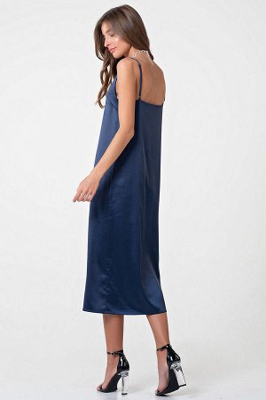 Платье-комбинация миди в бельевом стиле темно-синее