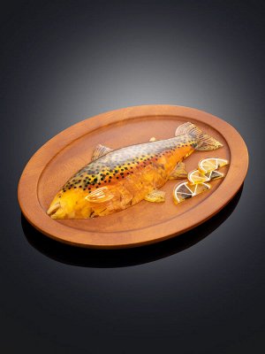 Декоративное деревянное блюдо с фигуркой из натурального янтаря «Форель», 0055080413