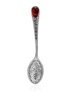 Очаровательная серебряная ложечка-талисман из серебра с янтарём