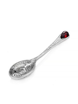Очаровательная серебряная ложечка-талисман из серебра с янтарём, 005501370
