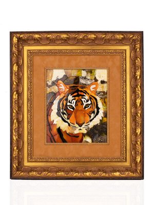 Уникальная мозаичная картина из янтаря ручной работы «Тигр»