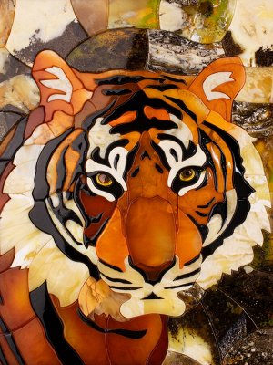 Уникальная мозаичная картина из янтаря ручной работы «Тигр»